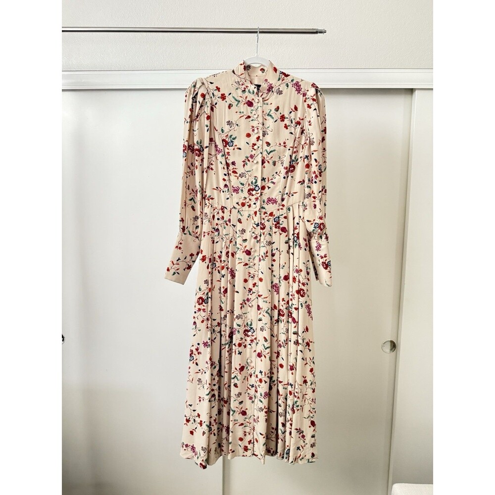 J. Peterman - 100% Silk Floral Pleated Midi Dress – Size 2